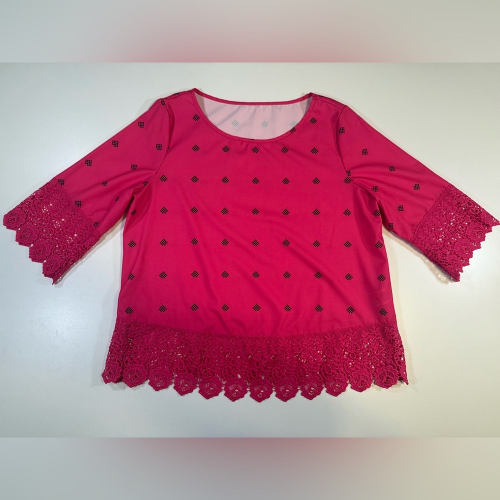SHEIN Fuchsia Lace Accent Blouse